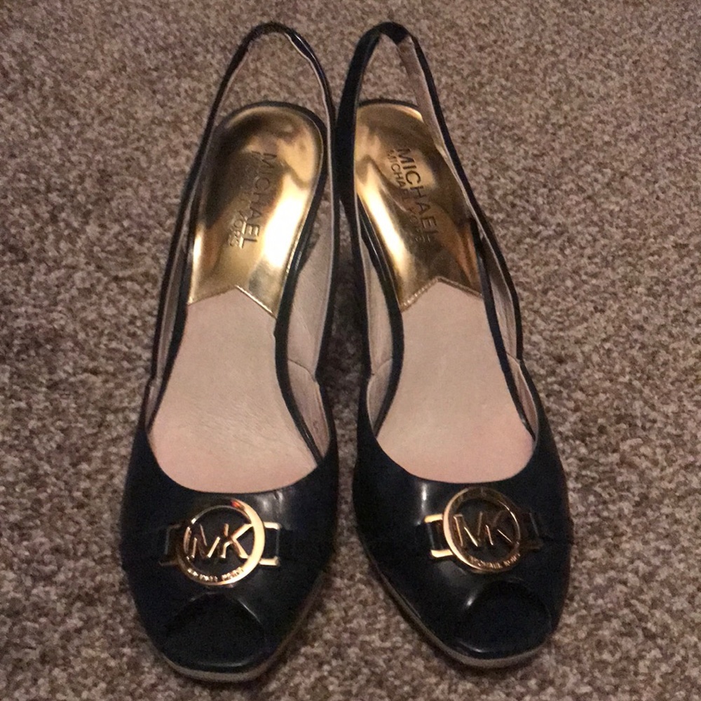 Michael Kors sling back wedges in navy blue